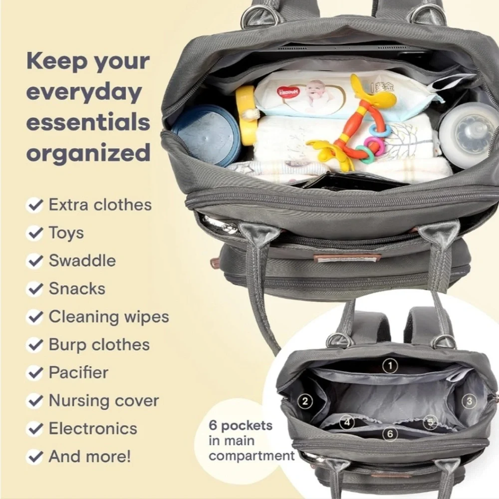 Ruvalino diaper bag backpack with many compartments gray color nice cond…